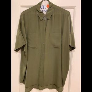 Madewell silk shirt w collar color olive